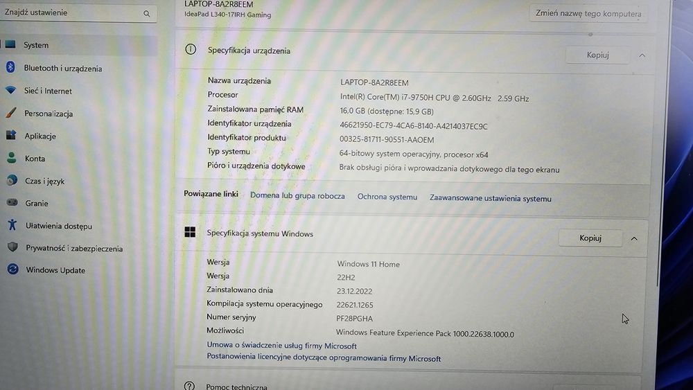 Laptop Lenovo Ideapad L340-17IRH Gaming i7, 16 GB RAM