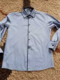Koszula męska elegancka XL  paseczki błękitna z niebieskim
