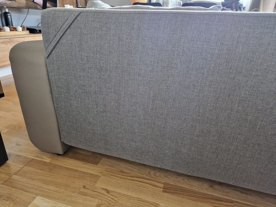 Narożnik rozkładany jasny BEZOWY-SZARY wygodny w bardzo dobrym STANIE