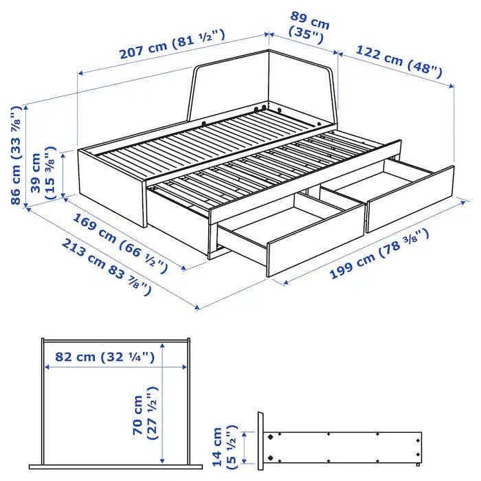 Cama solteiro/casal, chaise long Ikea