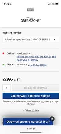 Materac sprężynowy 140x200 plus s55