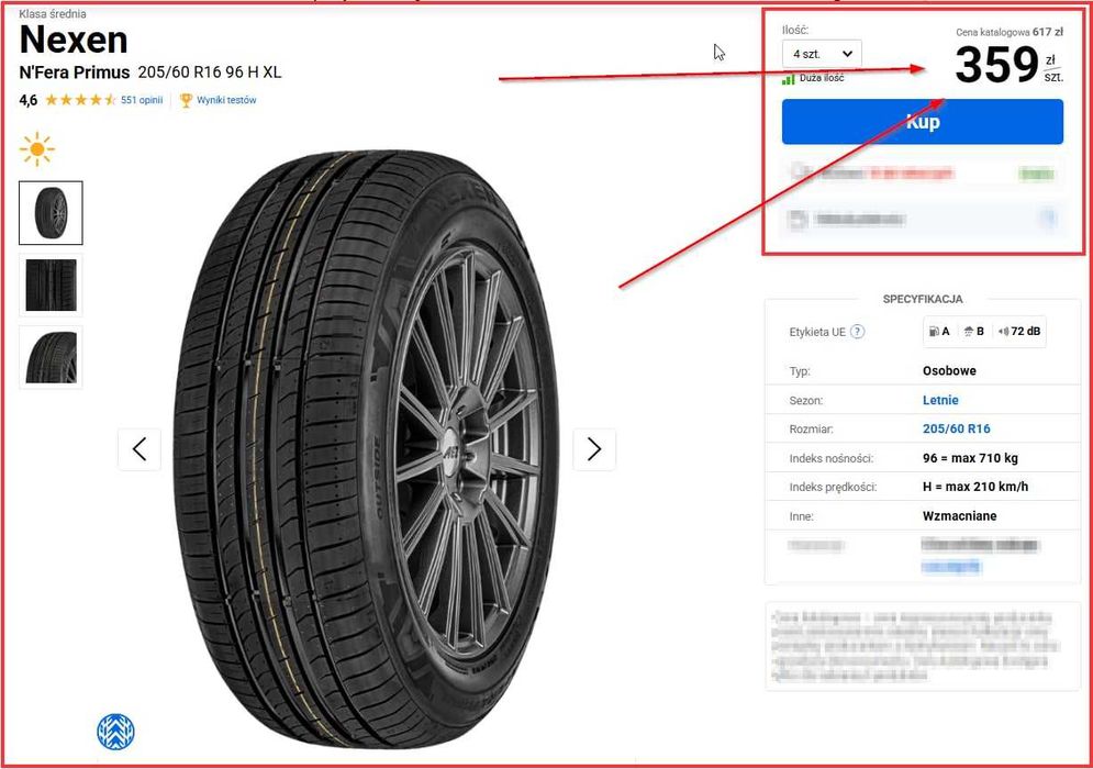 Opony letnie kpl.4szt. Nexen 205/60 R16 N'Fera Primus - jak nowe