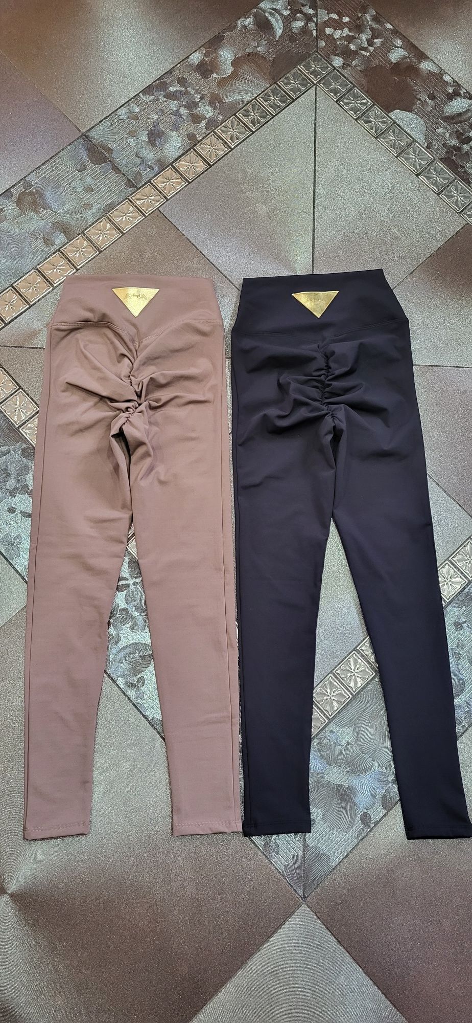 2 pary legginsy czarne beż push up na pupie wysoki stan premium S