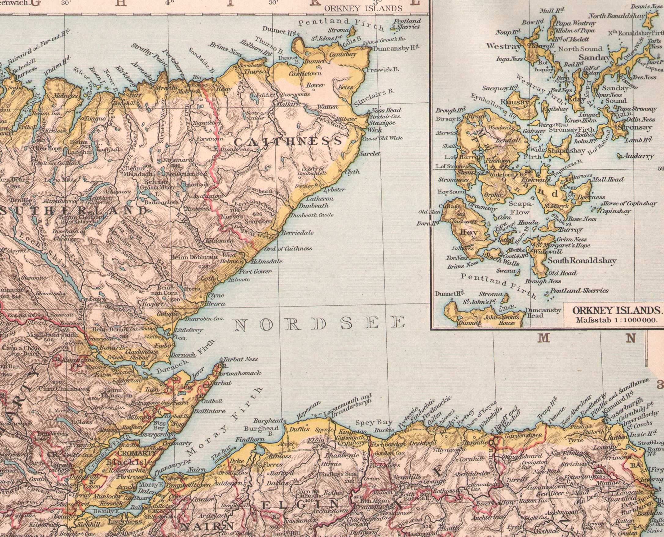 Szkocja. Efektowna mapa 1893 r. Autentyk