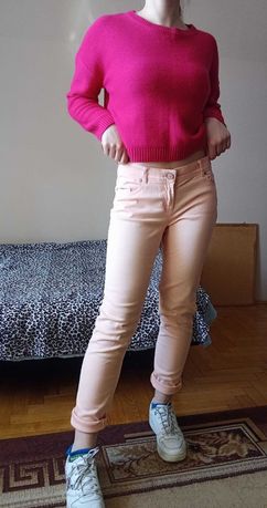 Spodnie różowe zwykłe slim vintage boho pudrowe