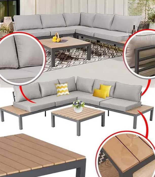 Zestaw Mebli Ogrodowych Do Ogrodu Na Taras Narożny Duży Drewniany