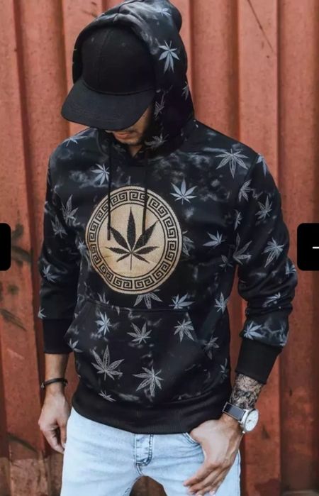 Bluza męska czarna z nadrukiem kaptur XL