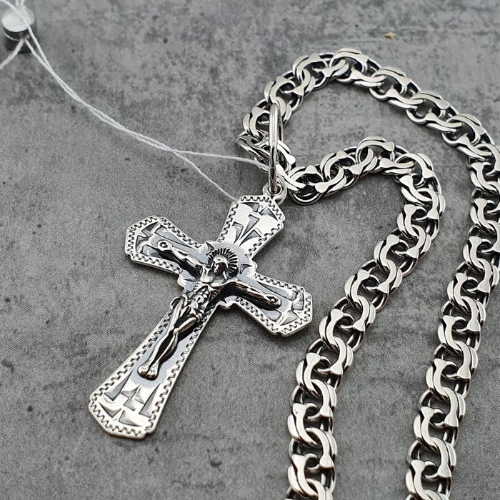 Ланцюжок срібний та хрестик комплект срібло 925