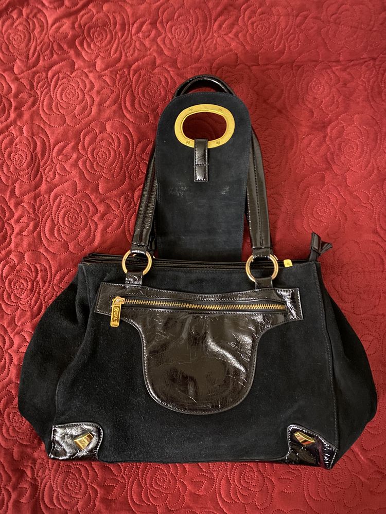 Чорна комбінована замшева сумка з лаковими вставками Balii