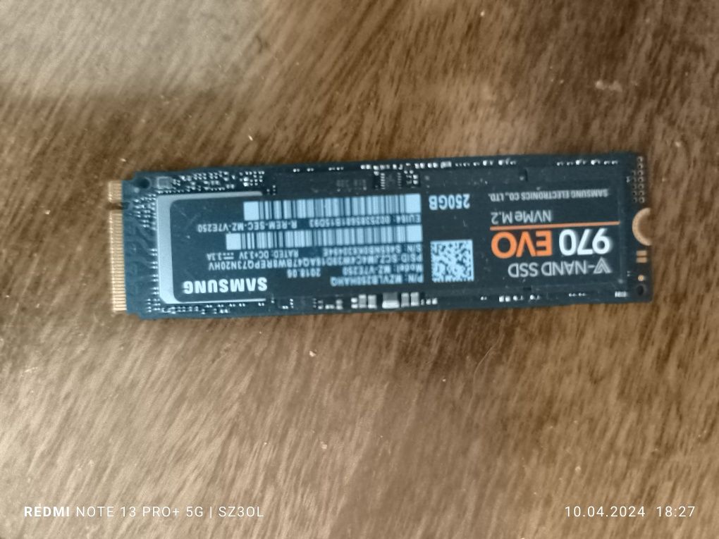 Dysk SSD Samsung 970 Evo. M.2 256 GB. NvME.