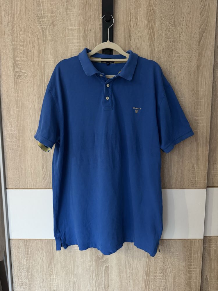 Koszulka Polo Gant XXL niebieska męska Plus Size żółte wstawki modna