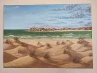 Pintura paisagista acrílica , mar , farol , dunas