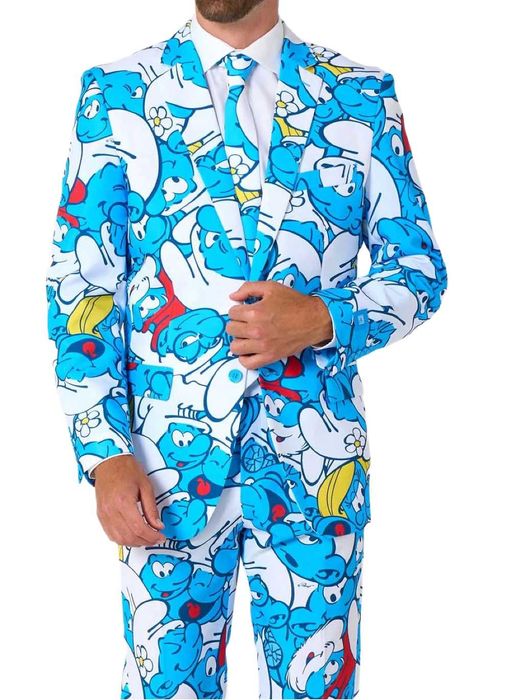 OPPOSUITS Garnitur męski z krawatem kolorowy SMERFY bajka niebieski