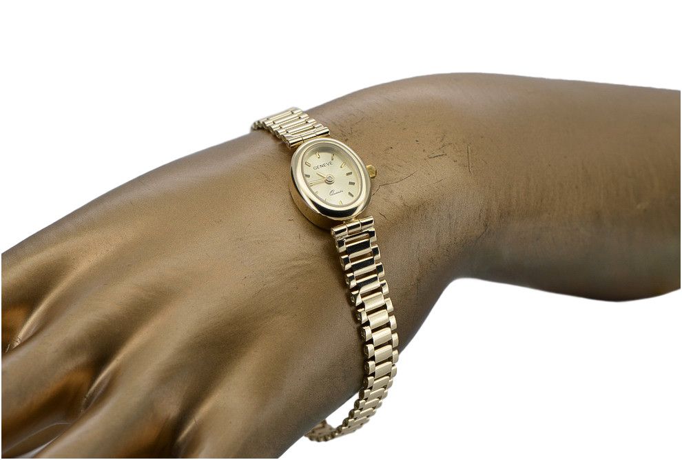 Prześliczny 14k 585 złoty damski zegarek Geneve lw099y 14k żółte złoto