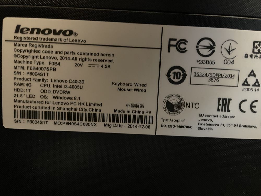Komputer, laptop Lenovo All in One C40-30 i3, 16Gb Ram, 1T HDD