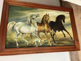 Duży obraz konie ramą