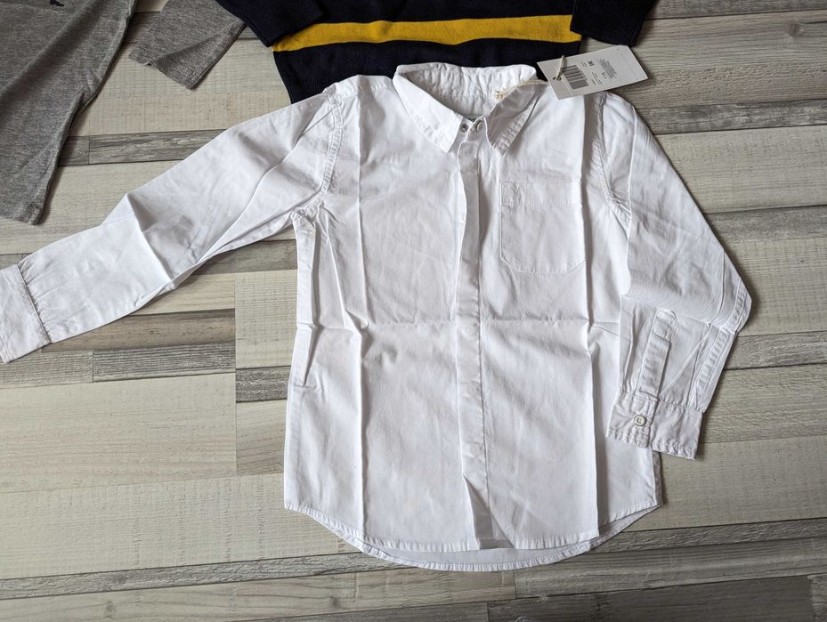 Zestaw dla chłopca Święta r.116 - spodnie, bluzki, sweter, koszula.