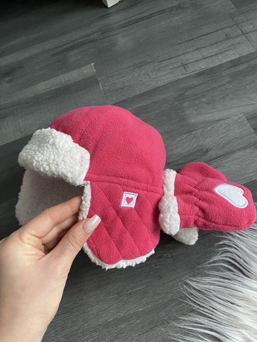 George 62-68 cm 3-6 mies zimowy komplet czapka uszatka rękawiczki 2w1