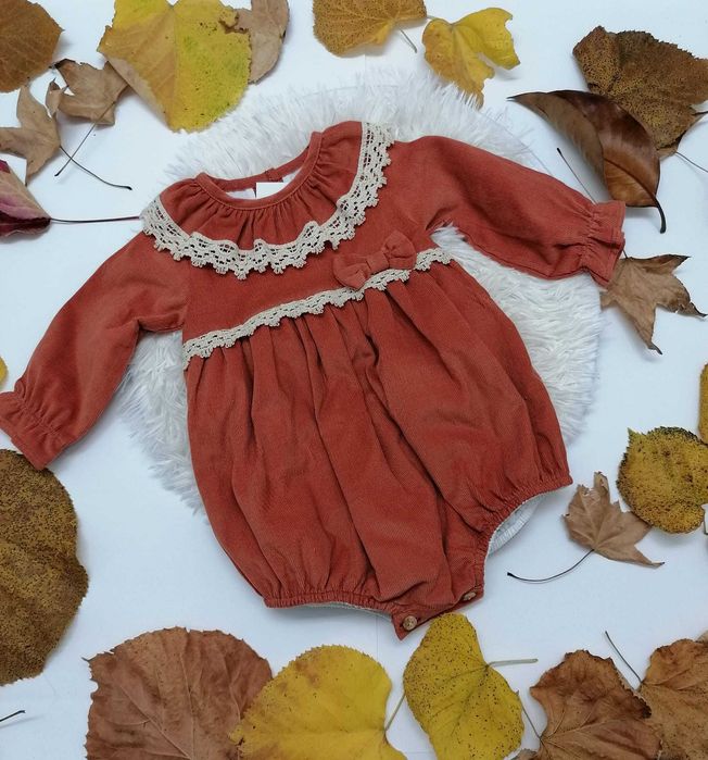 Macacão bombazina menina 3M/6M laranja