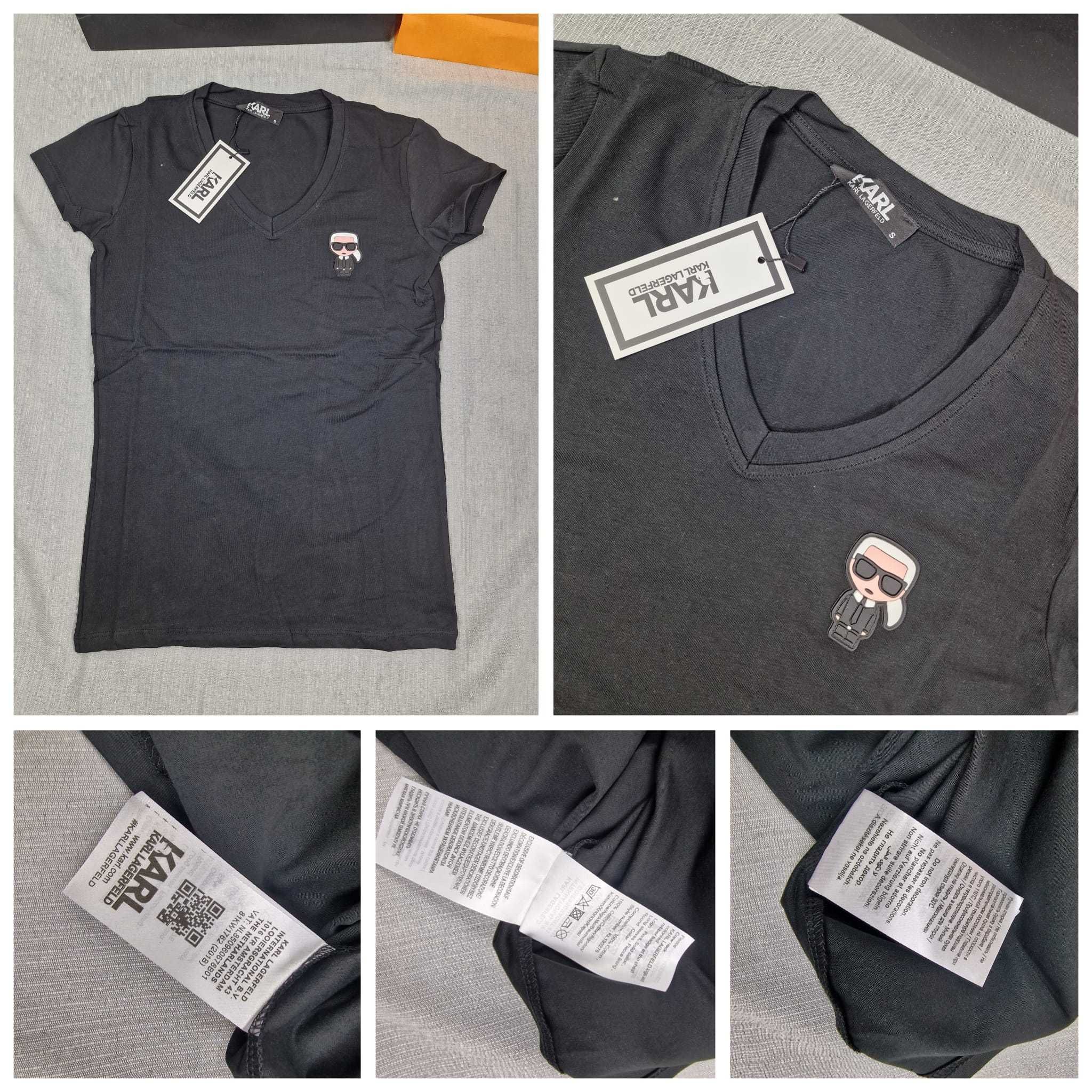 T-shirt koszulka damska Karl Lagerfeld w serek okrągła koszulki outlet