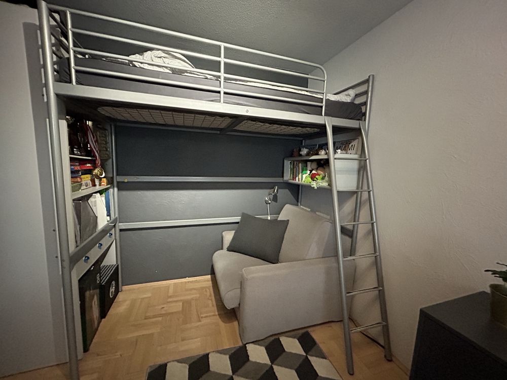 Rama łóżka na antresoli srebrna IKEA