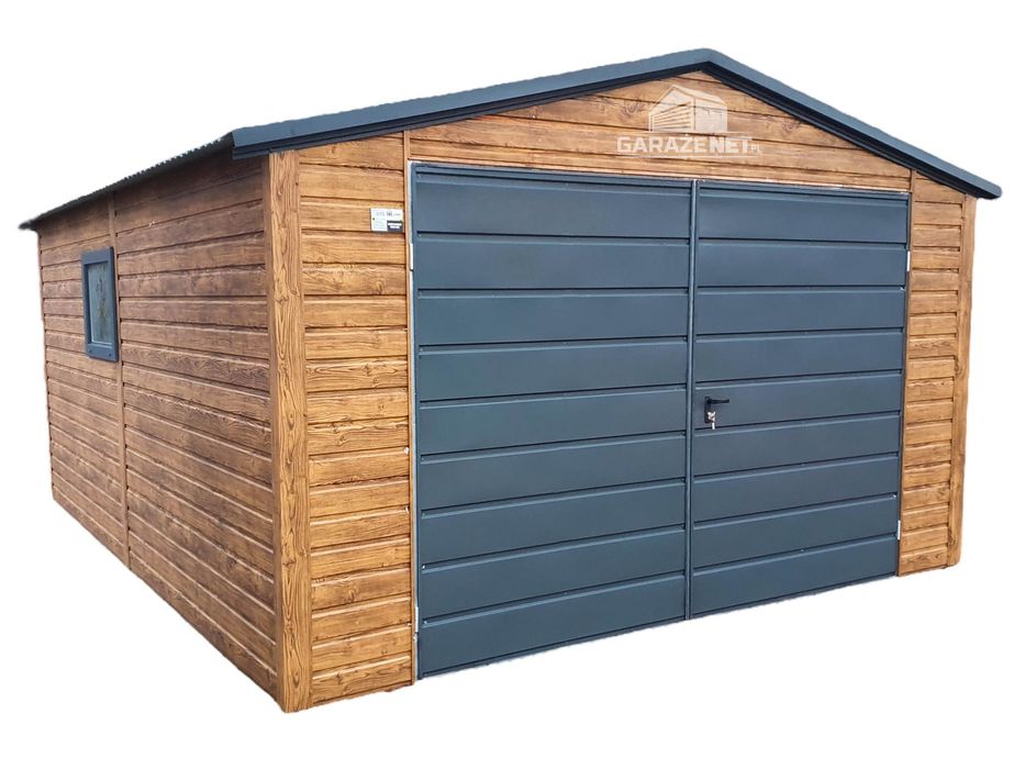 GARAŻ BLASZANY 4X5 Brama Okno Pcv Drewnopodobny Dach Dwuspadowy GB358