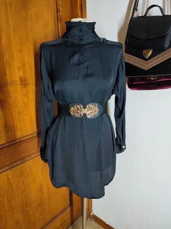 Czarna koszula sukienka ZARA z kołnierzem i mankietami retro