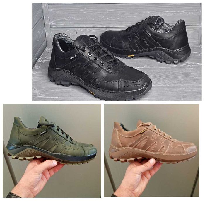 Кожаные прошитые мужские койот хаки черные кроссовки на мембране!!!
