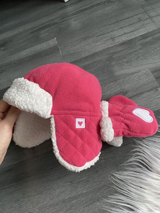 George 62-68 cm 3-6 mies zimowy komplet czapka uszatka rękawiczki 2w1