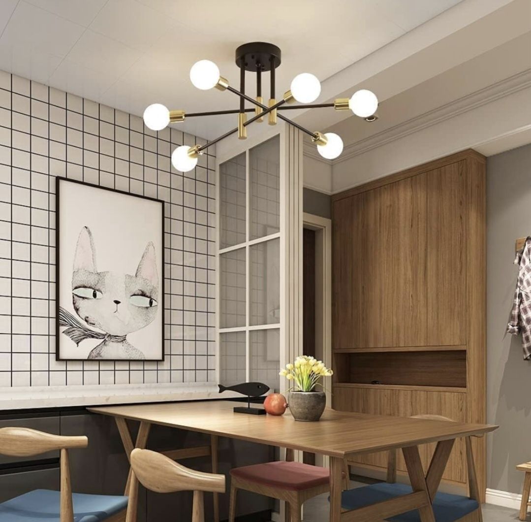 Lampa sufitowa wisząca czarno złota nowoczesna loft 6 punktów E27
