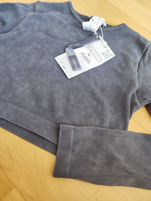 Bluzka - krótki top z długim rękawem, szary, Zara XS/S nowa z metką