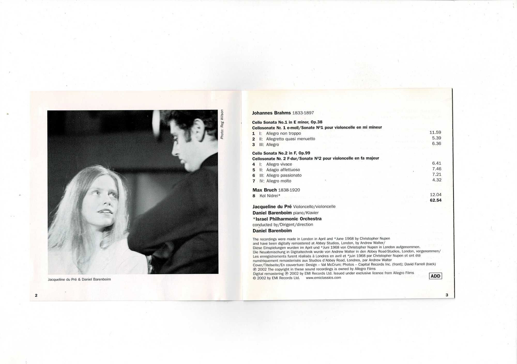 Jacqueline Du Pre / Barenboim BRAHMS BRUCH CD 2002 Okazja Taniej
