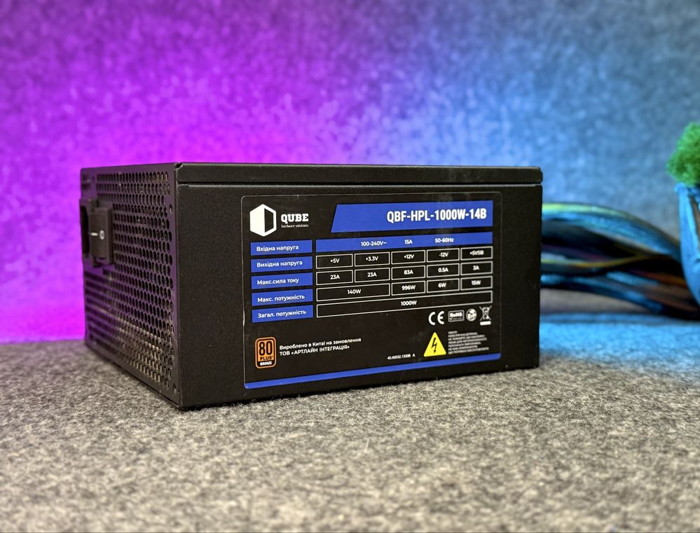 Гарантія! 1000 Вт блок живлення QUBE QBF-HPL-1000W-14B 80+ Bronze