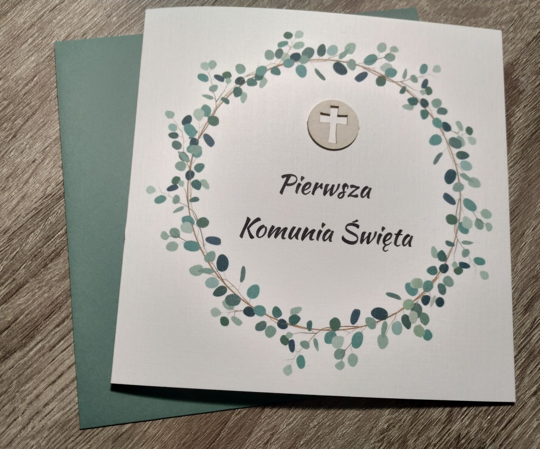 Zaproszenie komunijne - zielona koperta