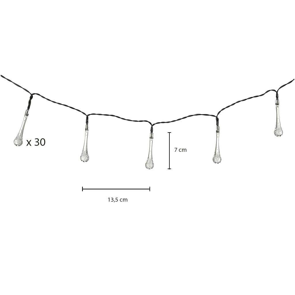 Lampki Solarne Ogrodowe Łezki 6,5M 30LED Zimny Biały