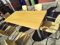 Drewniany stół z 6 krzesłami skórzanymi Nomada