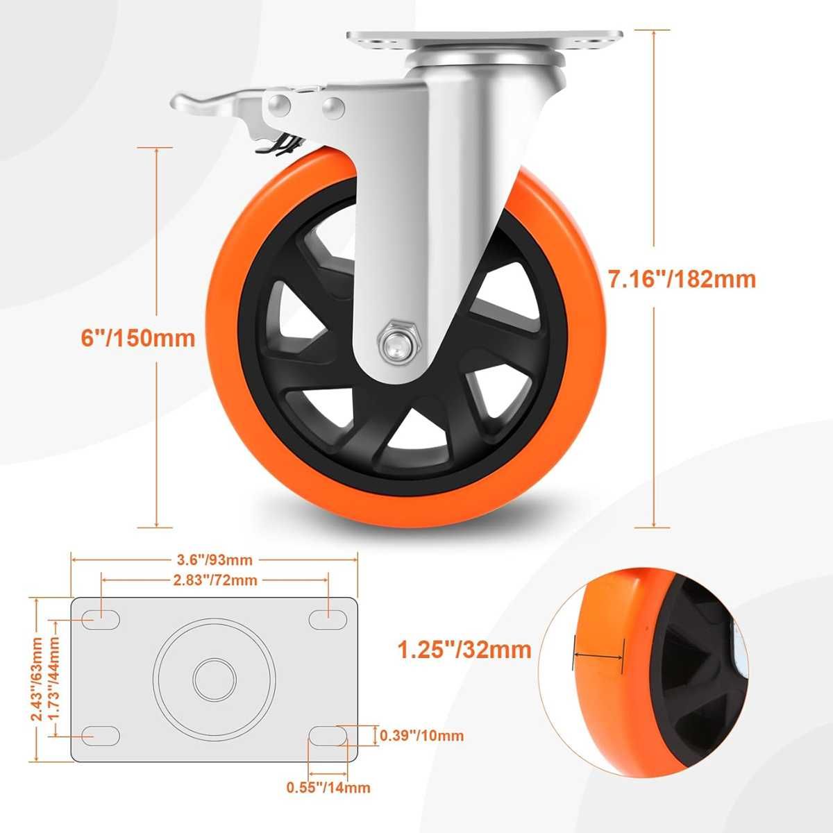 Nowe kółka przemysłowe / podpórki / obrotowe / 150mm/4 szt !A2148!