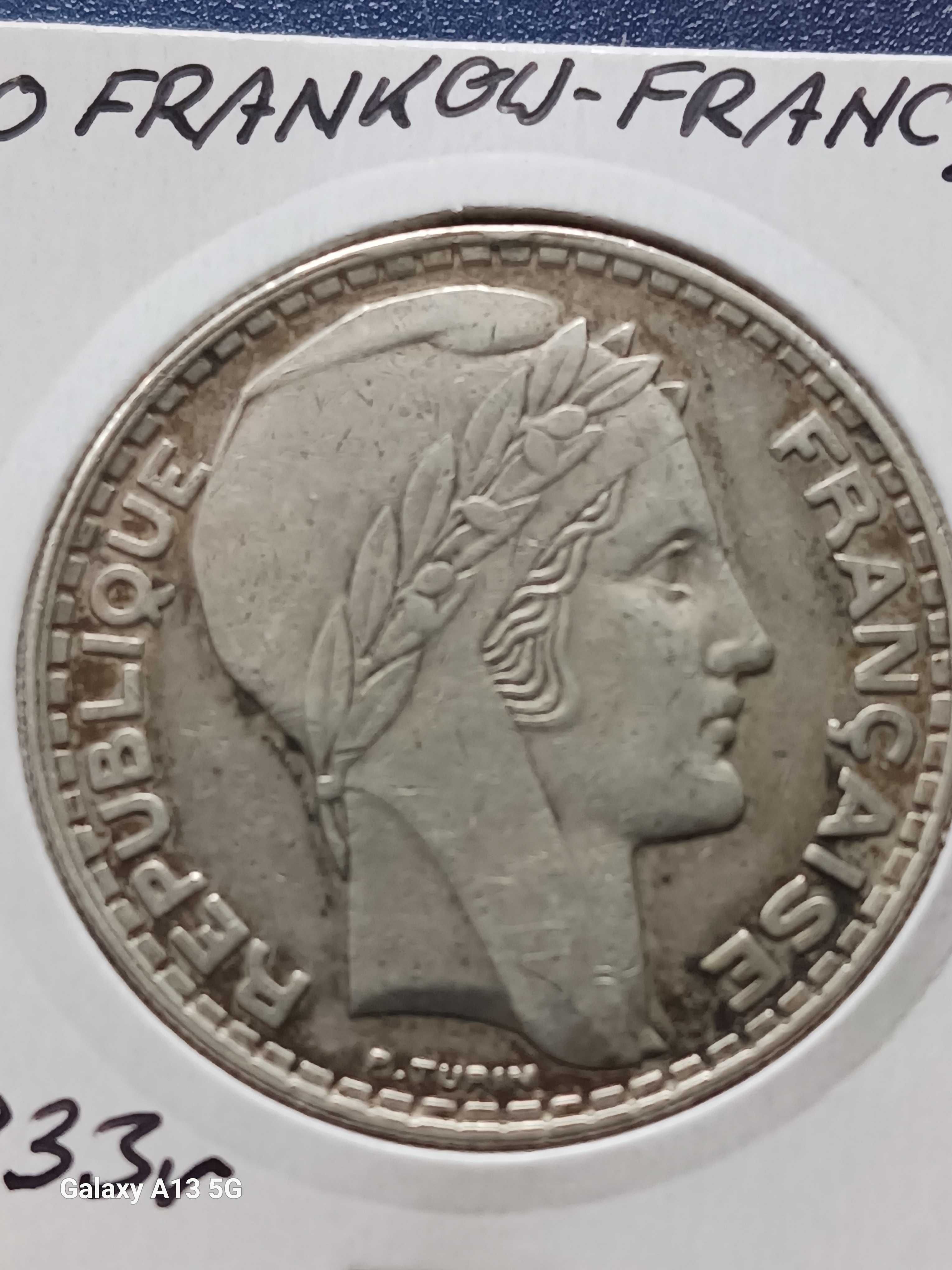 20 Franków - Francja 1933 r. - piękny stan -srebro
