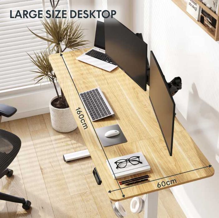 FlexiSpot Biurko Elektryczne z Regulacją 160x60 cm biały blat