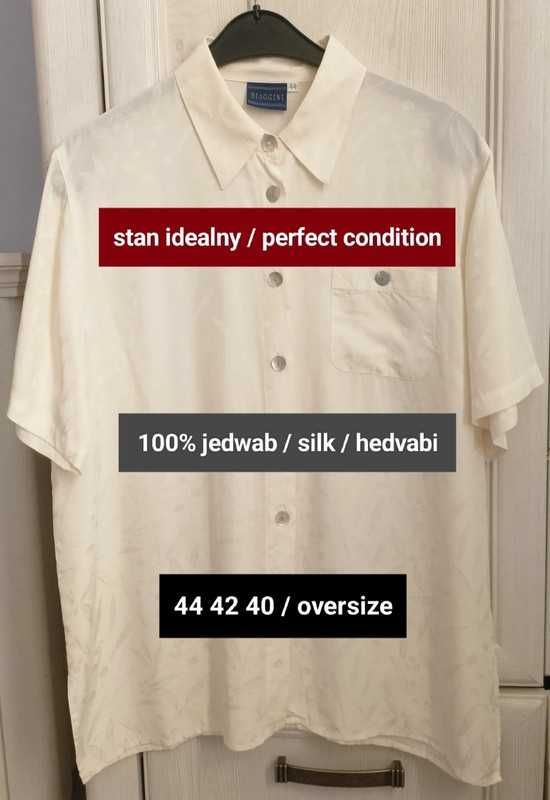 44 42 40 oversize jedwabna koszula vintage 100% jedwab żakard  jakość