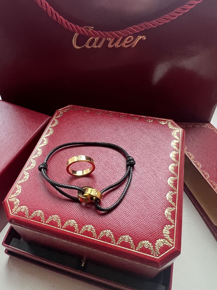 Набор в стиле Cartier Картье черная нить браслет кольцо