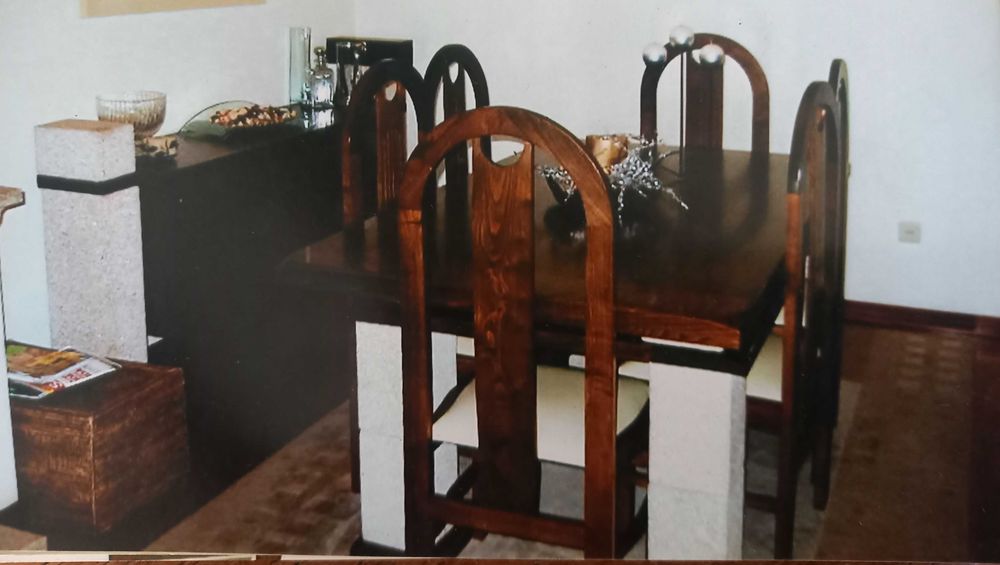 Móveis de sala em pedra e madeira maciça