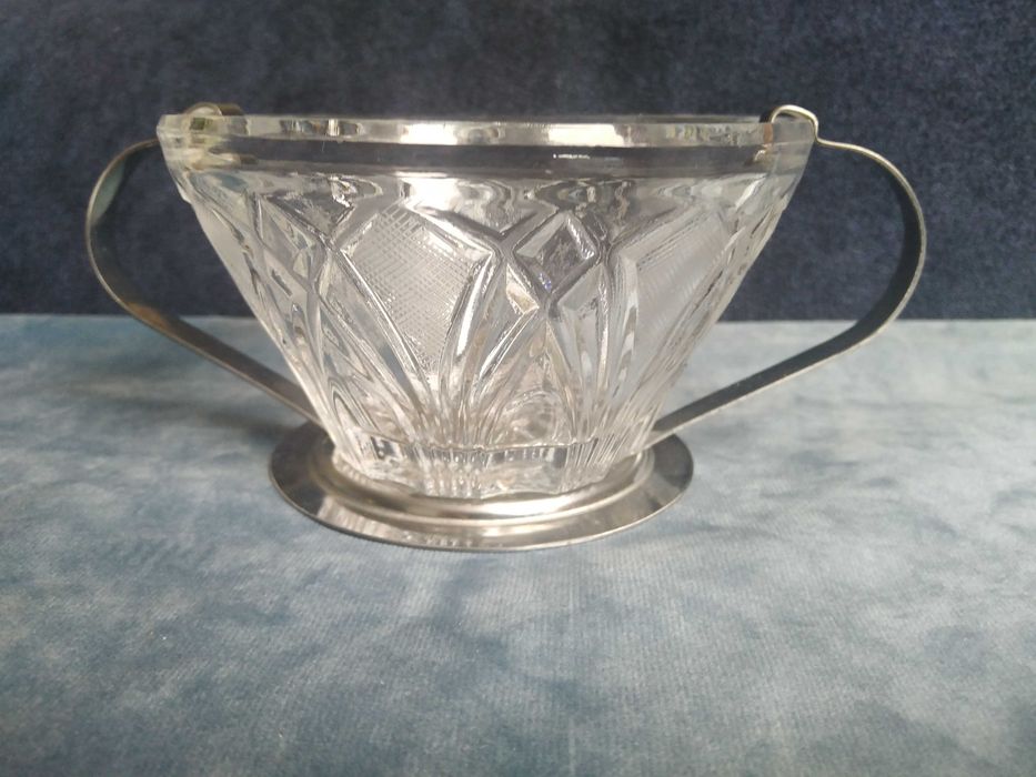 Cukiernica  szkło metal "Stojadła nierdzewna" PRL