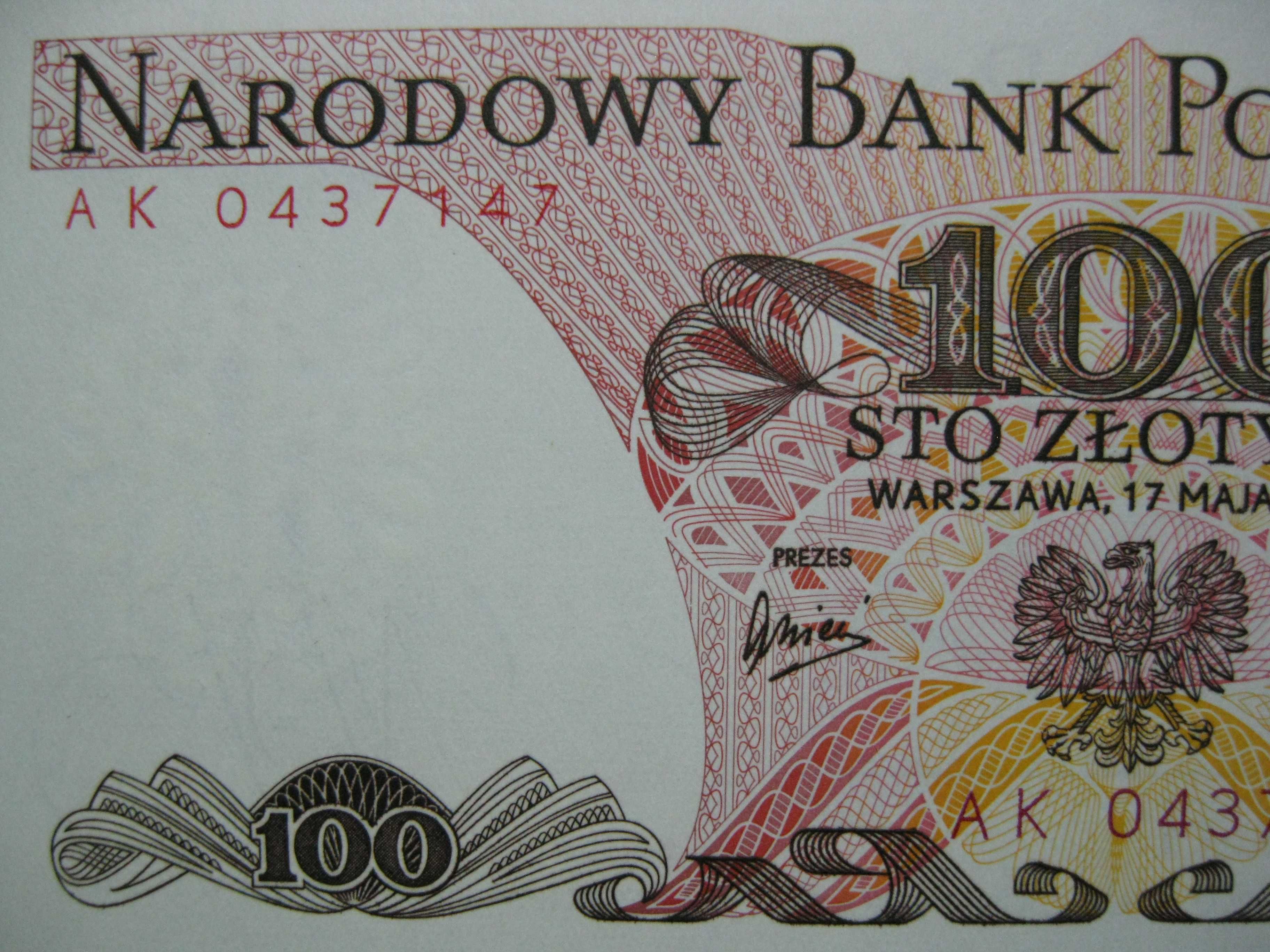Banknot PRL 100 złotych sto zł. 1976 rok seria AK Ludwik Waryński UNC