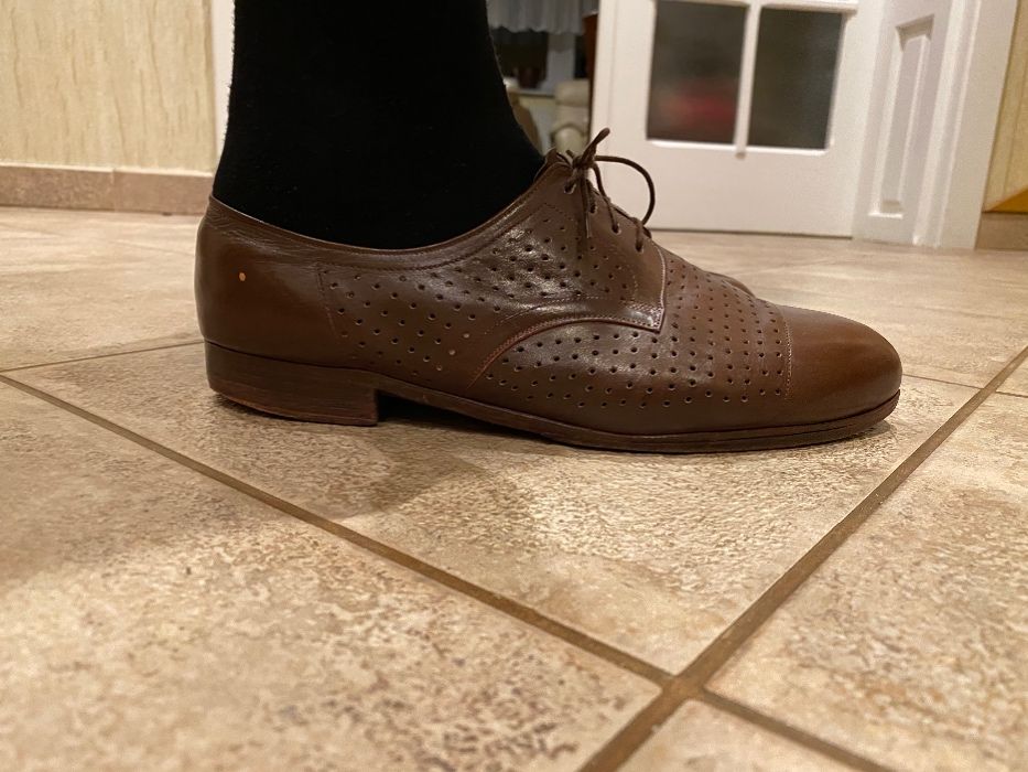 Brązowe buty męskie skórzane półbuty eleganckie venice do garnituru