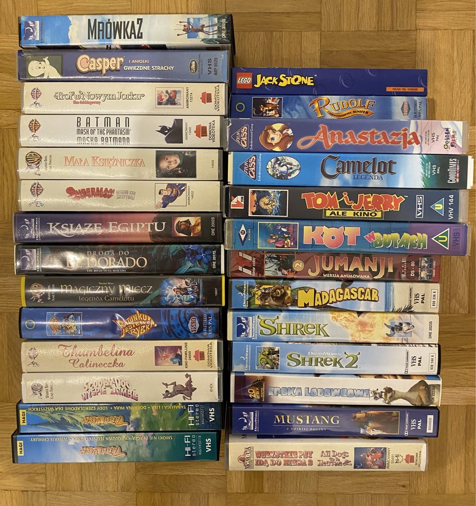 Oryginalne kasety VHS z bajkami PL - Dreamworks, Warnerbros i inni