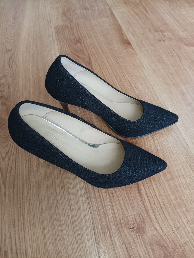 Czarne na obcasie eleganckie buty damskie rozmiar 36