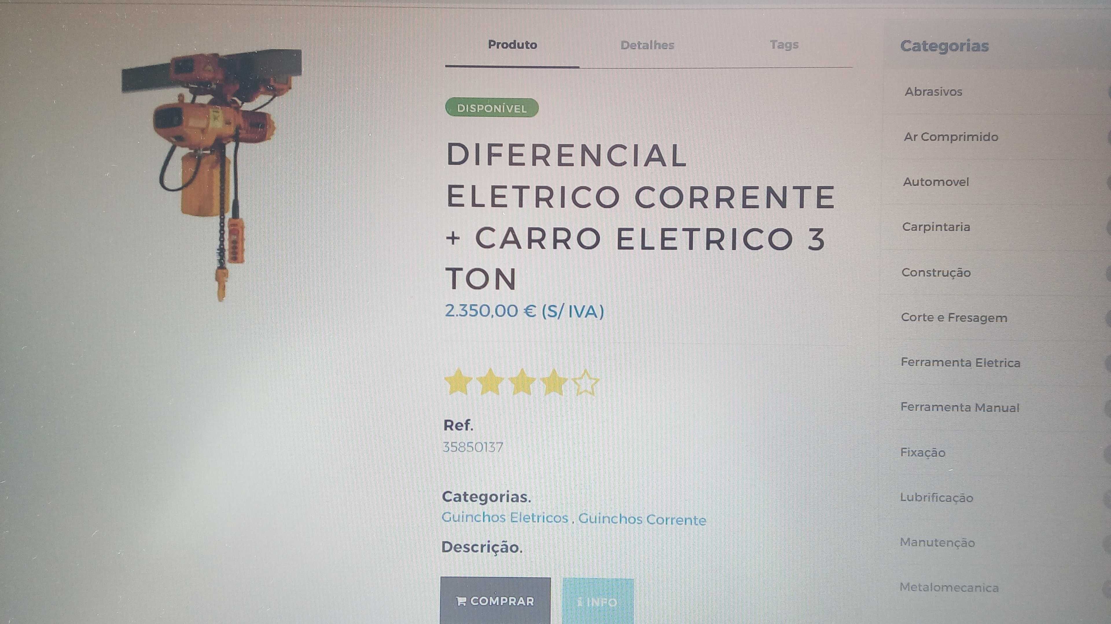 Guincho TOHO Elétrico Corrente + Carro Elétrico 3 Ton  - NOVO