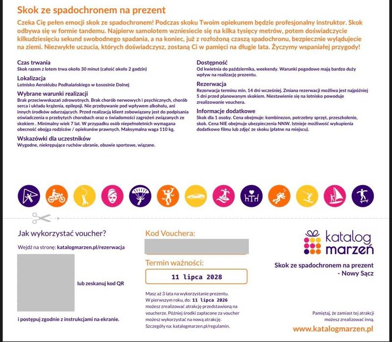 Voucher na Skok ze Spadochronem - lub wymiana