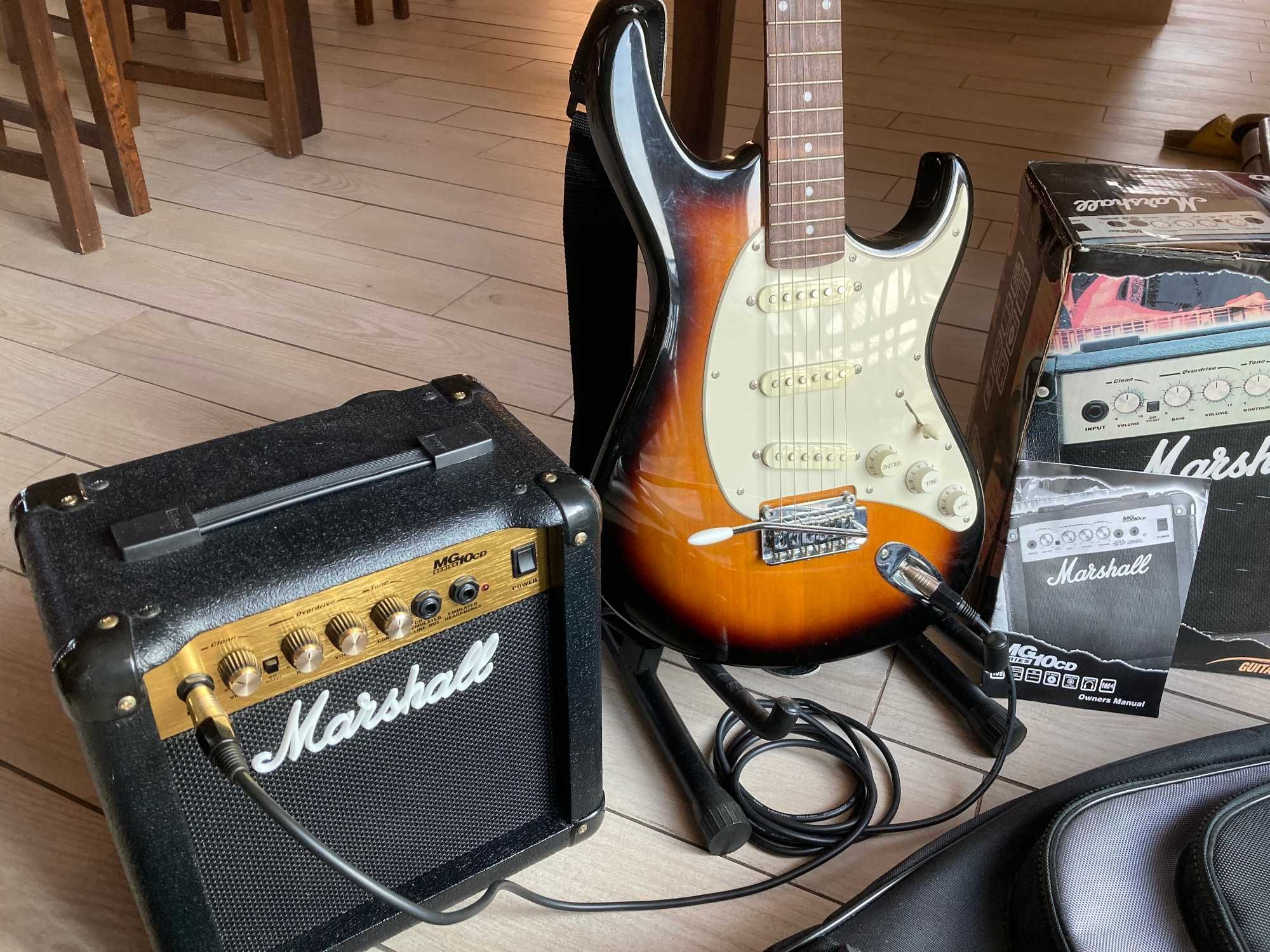 Gitara elektryczna Cort + Marshall + stojak + pokrowiec - idealny stan
